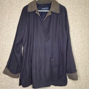 London Fog Women's Dark Blue Navy and Tan Trench Rain Coat Size Large